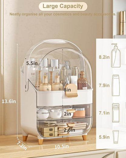 Makeup Organizer Countertop, Skincare Holder Bathroom Counter Organizer, Storage Box Cosmetic Display Cases, Teen Girl Gifts Make up Organizers for Vanity, Dresser (Rose Gold)