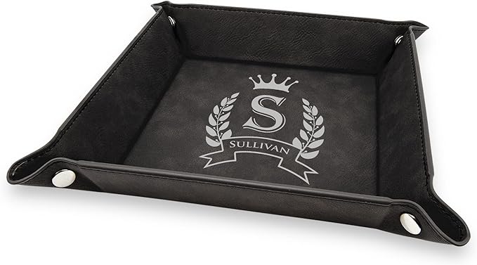 Krazy Case Silver Engraved Valet Tray For Men And Women, Personalized PU Leatherette Jewelry Organizer and Desk Tray