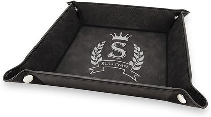 Krazy Case Silver Engraved Valet Tray For Men And Women, Personalized PU Leatherette Jewelry Organizer and Desk Tray