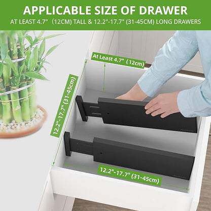 ANTOWIN 4 Pack Expandable Drawer Dividers, 4.7'' High, Extend from 12.2'' to 17.7'', Dresser Drawer Organizers, Bamboo Separators for Kitchen, Bedroom, Office, Bathroom (Black)