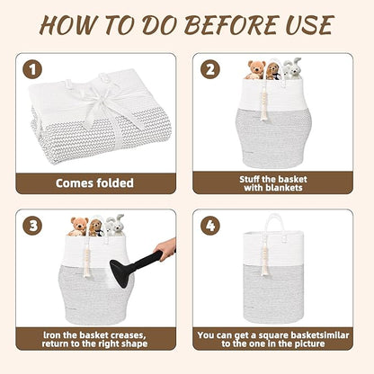 Woven Laundry Basket for Clothes, 100 L Large Rectangle Laundry Hampers with Beads Tassel, Nursery Storage Basket for Toys, Tall Dirty Clothes Hamper for Bedroom Aesthetic, Laundry Room Organization