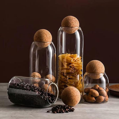 750ML/25Oz Clear Glass Bottles, Glass Food Storage Containers with Airtight Round Cork, Decorative Sealed Jar Organizer Holder with Wooden Lid for Candy, Cookie, Nut, Spice, Tea, Coffee Bean