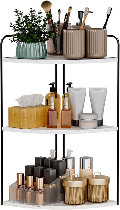 Forest Angle Bathroom Counter Organizer,Countertop Organizer,Vanity Organizers,Bathroom Storage,Bathroom Sink Caddy,Counter Shelf,Corner Counter,Corner Shelves(Black-White Marble)