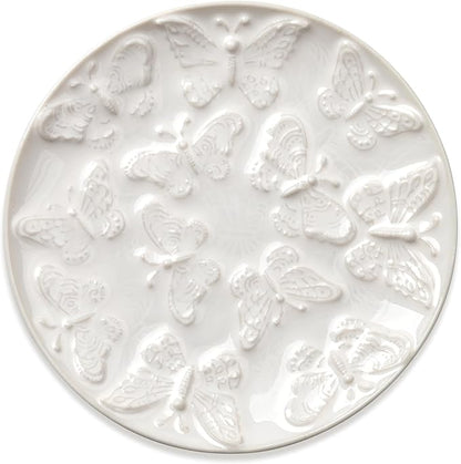 Ceramic Jewelry Dish, Decorative Tray for Rings Earrings Necklaces Bracelet Watch Keys, 4.50" Trinket Tray as Gifts for Women (White Butterflies)