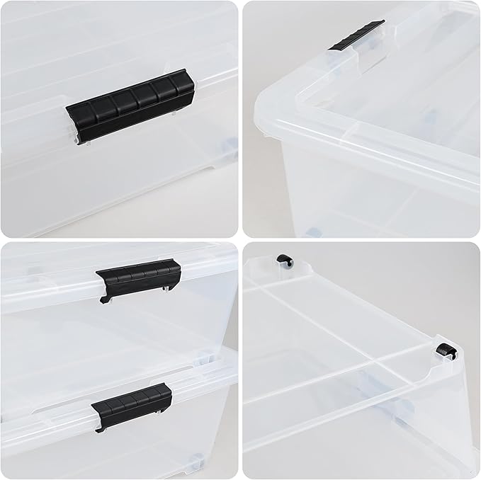 Yesdate 3-Pack 50 Quart Under the Bed Low Profile Storage Boxes, Large Under Bed Storage Bin with Easy Rolling Caster Wheels, Clear
