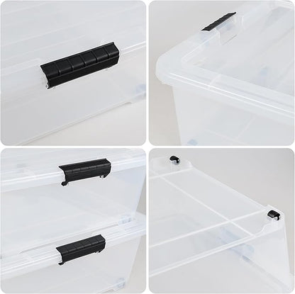 Yesdate 3-Pack 50 Quart Under the Bed Low Profile Storage Boxes, Large Under Bed Storage Bin with Easy Rolling Caster Wheels, Clear