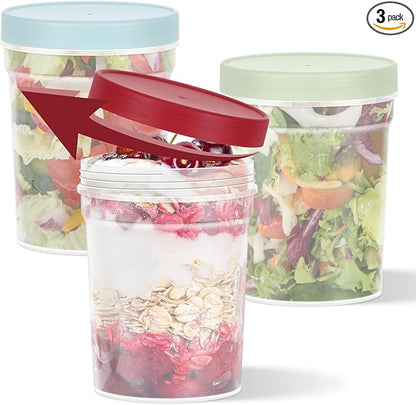 LEAWALK 32 oz Twist Top Soup Deli Freezer Storage Container BPA Free, PP plastic high temperature resistant material, Leak Proof, Stackable, Microwave Dishwasher Safe-3 Pack