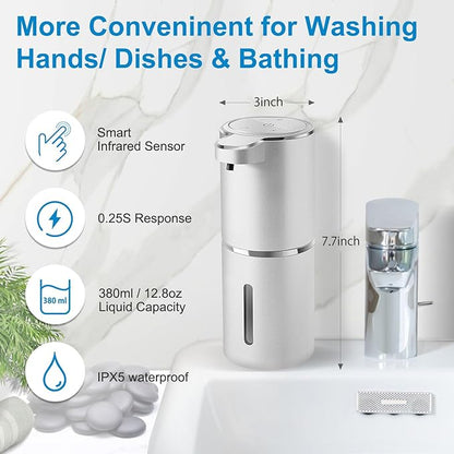 Gotofine Automatic Foaming Soap Dispenser,4-Level Adjustable Foam, Wall Mount, USB Rechargeable,12.8oz/ 380ml,Touchless Hand & Dish Soap Dispenser for Bathroom, Kitchen,Hotel, Restaurant