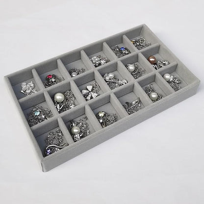 SPAKOWN Jewelry Organizer for Drawer, Adjustable Velvet Jewelry Tray, Stackable Necklace Organizer Earring Holder Organizer Ring Tray Jewelry Storage Display Drawer Inserts Set of 9 (Grey)
