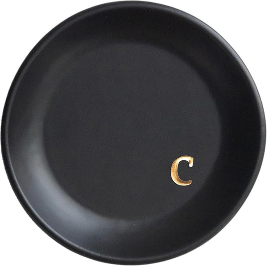 COLLECTIVE HOME - Ceramic Jewelry Tray, Decorative Trinket Dish for Rings Earrings Necklaces Bracelet Watch Keys, Birthday Mother's Day Christmas Gift for Women, 4.75", Black Surface (c)