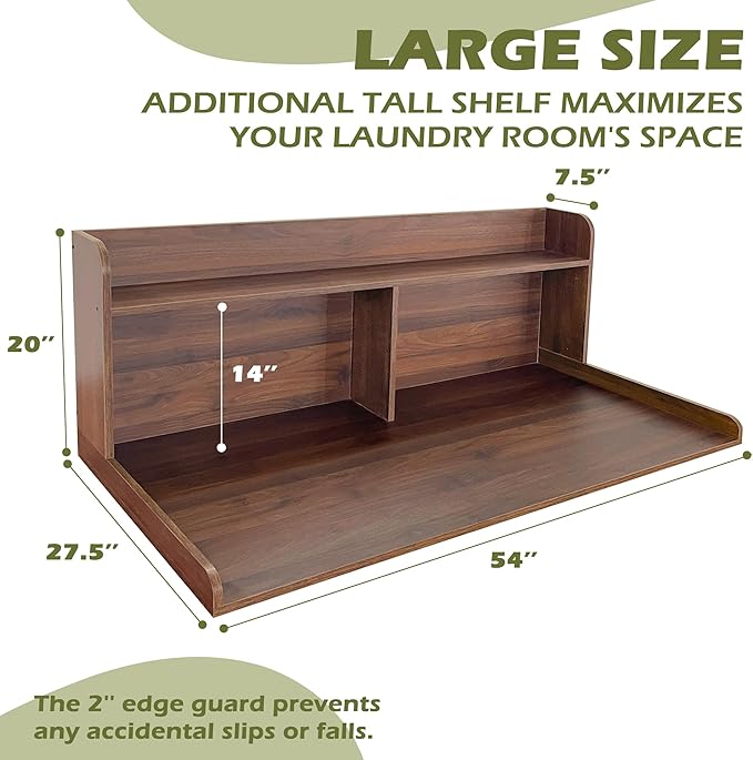 Royxen Laundry Countertop with 20" Shelf Universal Fit, Washer and Dryer Countertop with Storage Space, Laundry Room Storage (Walnut)