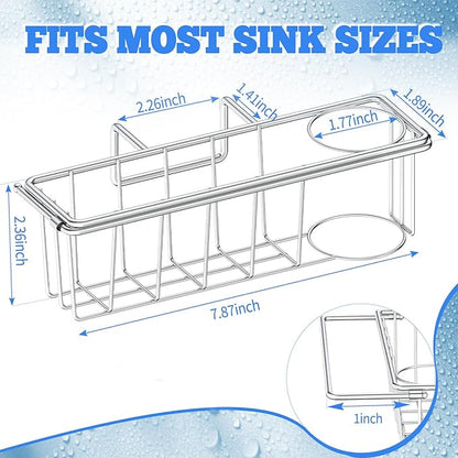 QMLALA Sponge Holder for Double Kitchen Sink, 3-in-1 Sink Caddy, Brush, Dish Towel, Sponge Sink Organizer Liquid Drainer Rack - SUS304 Stainless Steel
