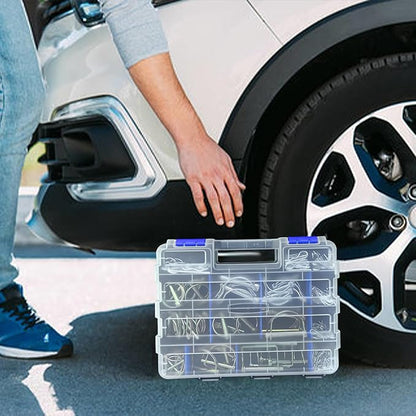 Tools Organizer Box Small Parts Storage Box 50-Compartment Double Side Hardware Organizers with Removable Plastic Dividers for Screws, Nuts, Nails, Bolts, Blue