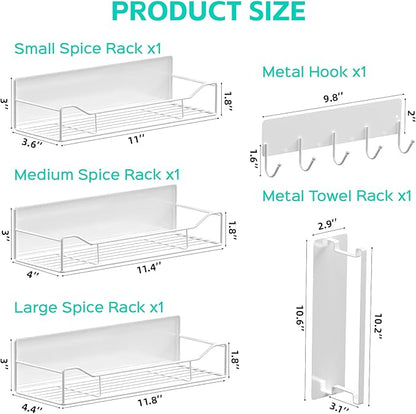 5 Pack Multifunctional Magnetic Shelves for Washing Machine & Refrigerator - Heavy Duty Laundry Room Organization System with Tool Hooks, Metal Storage Baskets (White)