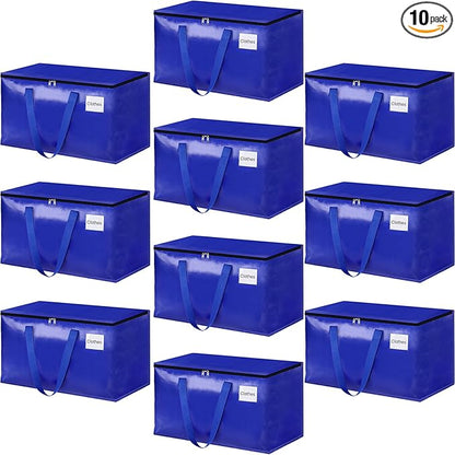 StorageRight Heavy Duty Moving Boxes-Moving Bags with Zipper, Reinforced Handles and Tag Pocket-Collapsible Moving Supplies-Totes for Storage Great for moving, Storage and Travel 93L(Blue-10 Pack)