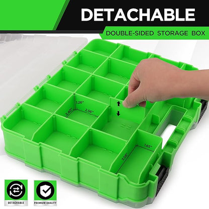 SWANLAKE GARDEN TOOLS 34-Compartments Double Side Parts Organizer with Removable Dividers, Double Side Tools Box Screw Organizer For Nuts, Bolts, Screws, Nails, Small Hardware