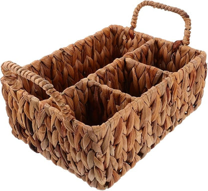 Hyacinth Woven Storage Basket for Home Organization Practical Divided Utensil Holder with Compartments Stylish Desktop Sundries Organizer for Kitchen and Dining Use