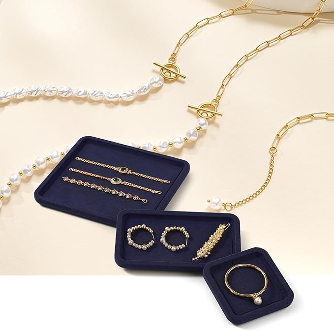 Woodten Premium Microfiber Jewelry Display Tray - Small Blue Velvet Organizer for Rings, Earrings, Necklace, Bracelet - Photograph, Trade Show, Dresser Storage (10x10cm, XS)