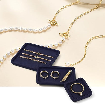 Woodten Premium Microfiber Jewelry Display Tray - Small Blue Velvet Organizer for Rings, Earrings, Necklace, Bracelet - Photograph, Trade Show, Dresser Storage (10x10cm, XS)