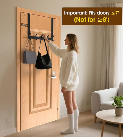 CHAUNCEY HOME Long Over The Door Hooks Hanger with 15.75" Arms for for Easier Access by Shorter, J16U, Perfectly Fits US Standard 1 3/4-inch Doors, Towel Rack Bathroom Organizer Holder, Black