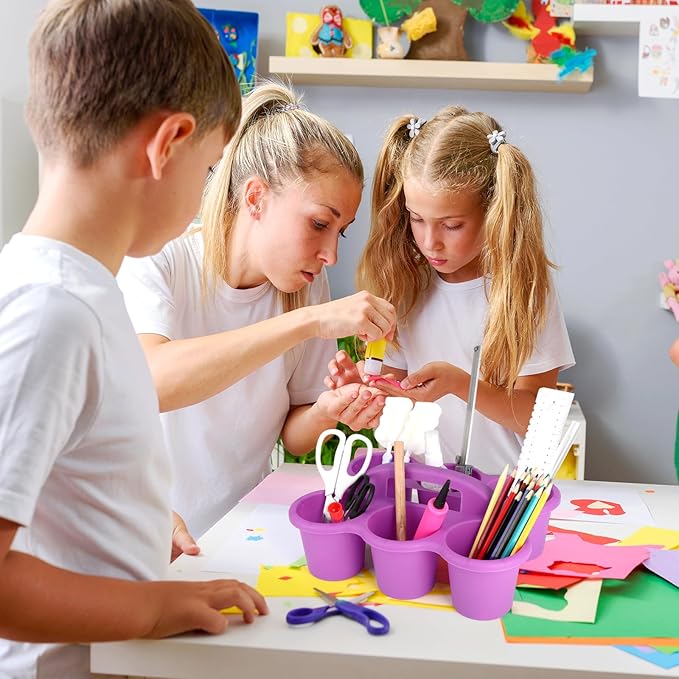 6 Pack Classroom Caddy Organizer with Handle, Plastic Art Caddy Holder, 6 Compartments for Desk, Table, Office, Crafts, Crayon, Marker, Pencil, School Supplies (12 x 9 x 3.5 Inch)