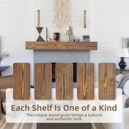 ROOMTEC Fireplace Mantel, 72" Floating Fireplace Shelves, Wall Mounted Wooden Display Shelving, Handcrafted Wood Brack, Natural Mantels Over Fireplace | 72" x 8" x 6" - Brown