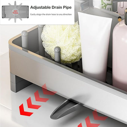 SOVGIZF Sponge Holder for Kitchen Sink,Sink Caddy Organizer with Removable Brush Holder,Kitchen Countertop Soap Dispenser Storage with Detachable Towel Rack, Grey