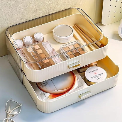Decorcode 2 Pack Stackable Makeup Organizer with Drawers, Bathroom Storage for Eyeshadow Palettes, Cosmetics, and Beauty Supplies. Ideal for Vanity Counter, Cabinet, Entryway Table, Desk