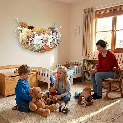 Stuffed Animal Net or Hammock for Flat Wall Mounted Handmade Macrame Toy Display Hanging Plush Toy Net for Stuff Animal Storage(Cream large)