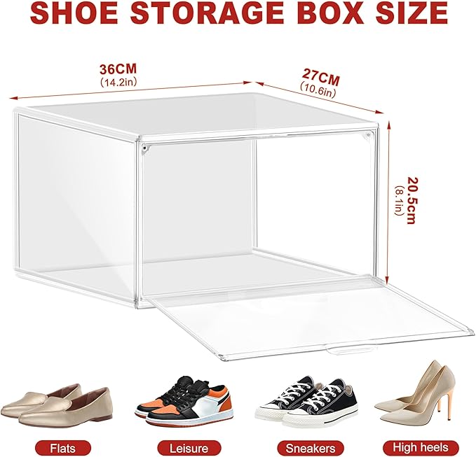 EZJOB 1 Pack Clear Shoe Storage Organizer for Closet Size 12 Shoe Box Stackable Shoes Rack Handbag Organizer Plastic Sneaker Storage Bin with Magnetic lids