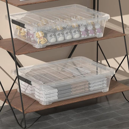 Waikhomes 4 Packs Under Bed Storage Containers with Clear Lid, Large Stackable Plastic Latching Bins with Rolling Wheels, 40 Quart