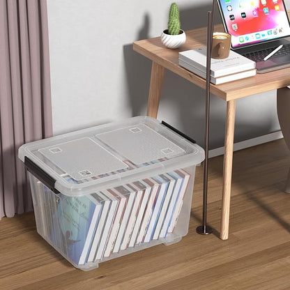 30 L Clear Latching Storage Bin with Wheels, 4 Packs Plastic Storage Container Boxes with Lids