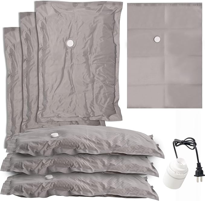 6-Pack Vacuum Seal Bags for Clothing Travel – Fabric Travel Storage Bags with Electric Pump 6 Large(32×24") Reusable Packing Cubes for Moving, Carry-On Luggage & Home Organization(Grey-6L)