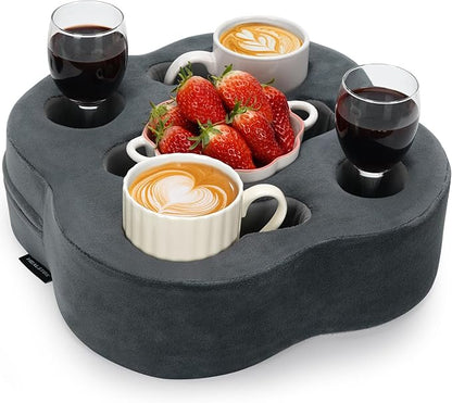 Couch Cup Holder | Sofa Cup Holder Pillow Drink Tray Organizer for Drinks, Remotes, Phones, Snacks (Grey, 12 * 12 * 3.7 Inch)