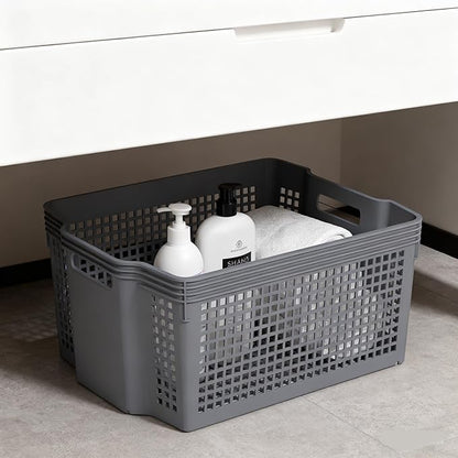 12-Pack Large Organization Basket, Pantry Storage Bins, Stackable Plastic Storage Basket for Organizing(Gray)