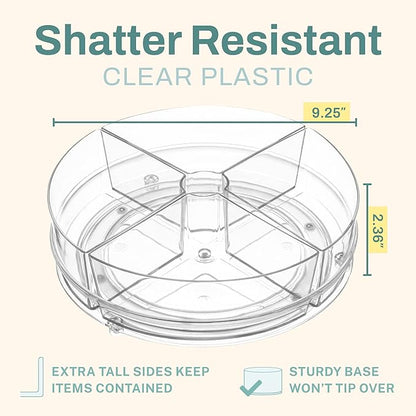 Home Intuition Round Plastic Lazy Susan Turntable Food Storage Container for Kitchen (4 Removable Bin, 1 Pack)
