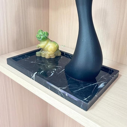 OAIQNUJ Natural Black Marble Vanity Tray, 9.8"x5.9" Genuine Marble Stone Tray for Bathroom/Kitchen/Dresser