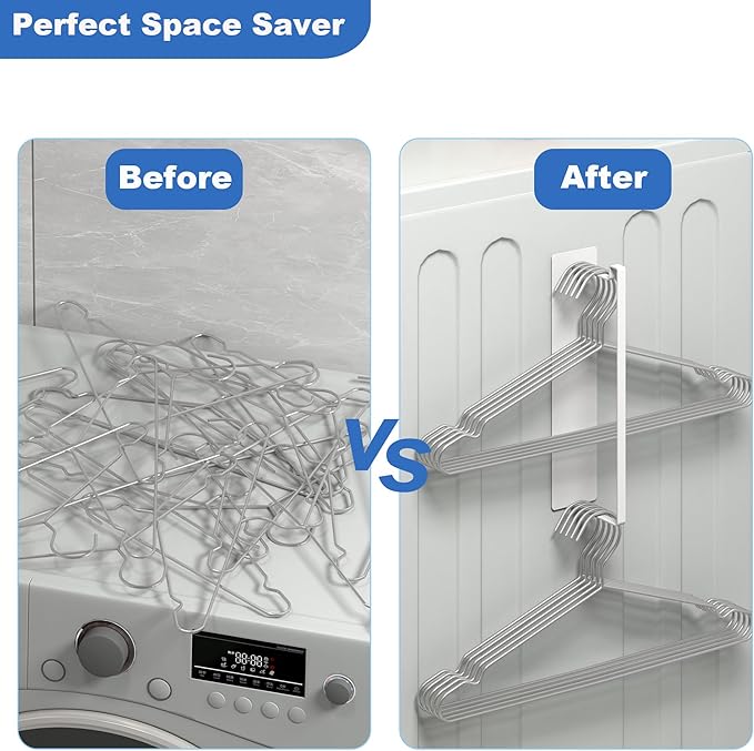 Thipoten Magnetic Hanger Organizer, 2Pack Hangers Holder for Dryer/Washing Machine, Holding up to 30 Velvet/Wire/Plastic Hangers, Perfect Space Saver for Laundry Room (2, White)