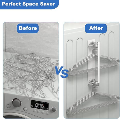 Thipoten Magnetic Hanger Organizer, 2Pack Hangers Holder for Dryer/Washing Machine, Holding up to 30 Velvet/Wire/Plastic Hangers, Perfect Space Saver for Laundry Room (2, White)