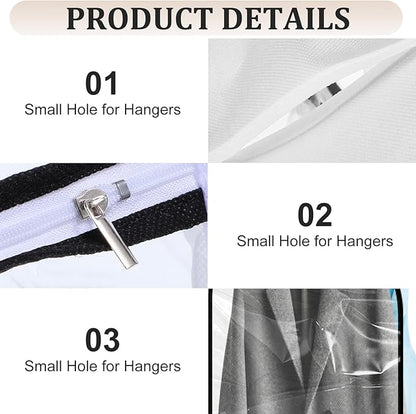 4 Pack 60" Clear Garment Bags for Hanging Clothes, with Smooth Side Zipper, Hanging Garment Bags for Closet Storage, Long, for Shirts, Coats, Dresses, Suits
