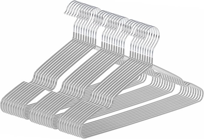 gofuch Ultra-Thin Metal Hangers, 30 Pack Non-Slip PVC Coated Space Saving Clothes Hangers for Closet, 16 inch Wide for Suits, Dresses, Jackets（Gray）