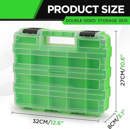 SWANLAKE GARDEN TOOLS 34-Compartments Double Side Parts Organizer with Removable Dividers, Double Side Tools Box Screw Organizer For Nuts, Bolts, Screws, Nails, Small Hardware