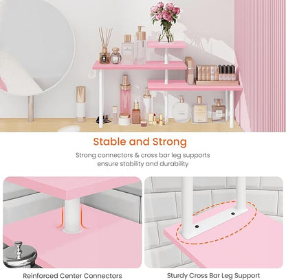 Homode 3-Tier Counter Organizer Shelf for Bathroom, Corner Shelf for Countertop, Over Sink, Make Up, Dresser Table, Desktop - Pink