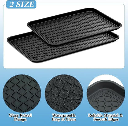 Yungyan 10 Pcs Multi Purpose Large Boot Trays Waterproof Shoe Tray, Durable Boot Mat Dog Cat PET Food Tray for Indoor Outdoor Garage Entryway Floor Protection, Black, 2 Sizes