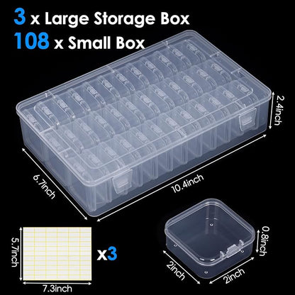 OUTUXED Bead Organizer Box, 108Pcs Small Clear Plastic Bead Storage, Mini Craft Storage Containers Boxes with Hinged Lid and Labels for Bracelets, Making DIY Jewelry Craft Nail, Screws, Seeds