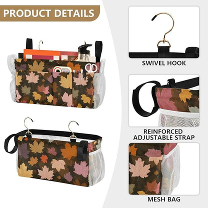 CuwrYet Bedside Caddy Hanging Bunk Bed Caddy Bed Organizer Hanging Pocket with 2 Hooks Bedside Storage Organizer Pocket Bag Holder Various Maple Leaves