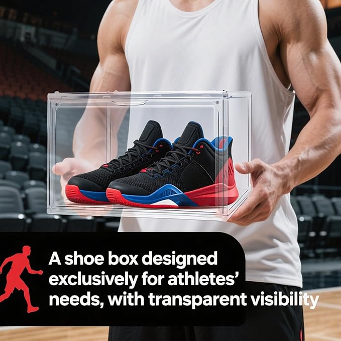 Transparent Shoe Box 2 Pack, Acrylic Display Case, Clear Shoe Storage Box with Magnetic Door, Showcase for Sneaker, Cosmetic, Displays, Action Figures Collectibles,Size 12.5 for Men Women Shoes