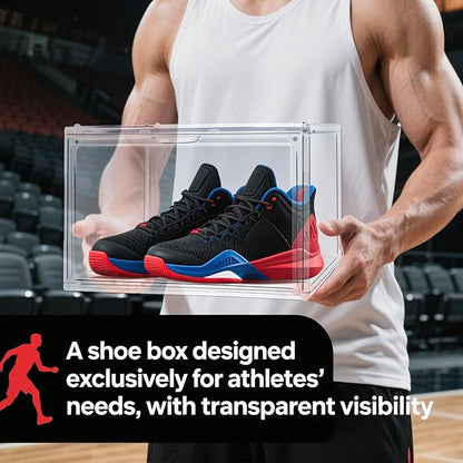 Transparent Shoe Box 2 Pack, Acrylic Display Case, Clear Shoe Storage Box with Magnetic Door, Showcase for Sneaker, Cosmetic, Displays, Action Figures Collectibles,Size 12.5 for Men Women Shoes