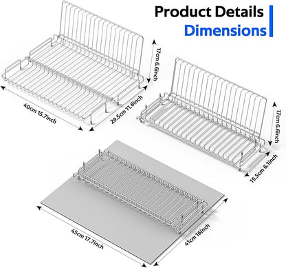 Dish Drying Rack Stainless Steel Collapsible Foldable Small Dish Rack Countertop Portable Drainer with Drying Mat for Kitchen Dorm RV Campers Travel Trailer Space Saving