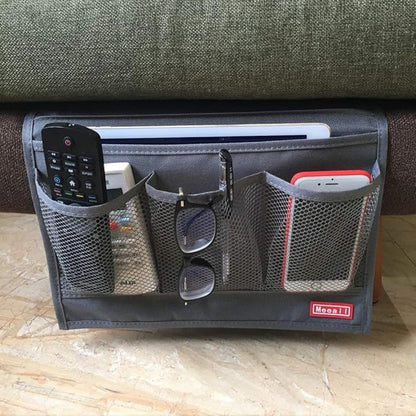 Meeall Bedside Storage Organizer with Pockets, Bedside Caddy, Table Cabinet Storage Organizer, TV Remote Control, Phones, Magazines, Tablets, Accessories, Grey